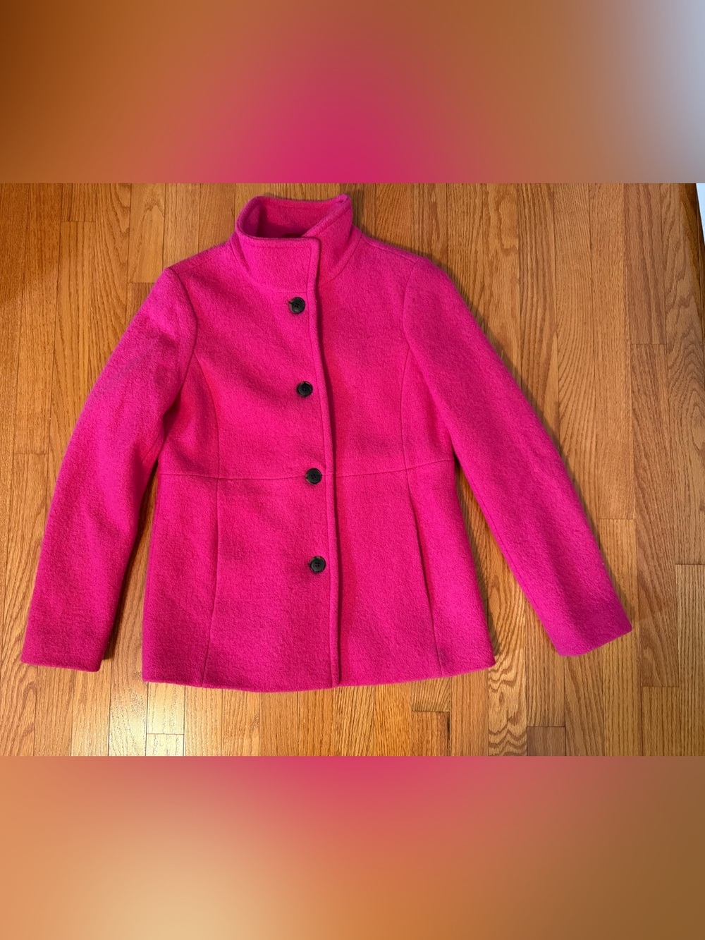 Lands End Boiled Wool Blend Coat Bright Pink Stand Collar